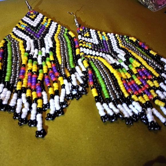 NEW! Beautiful Best Beaded Fringe Earrings - FRINGE BEAD EARRINGS - Picture 6 of 7